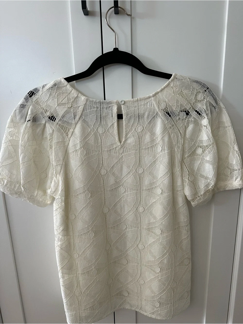 NWT Anthropologie Ivory Lace Puff-Sleeve Blouse